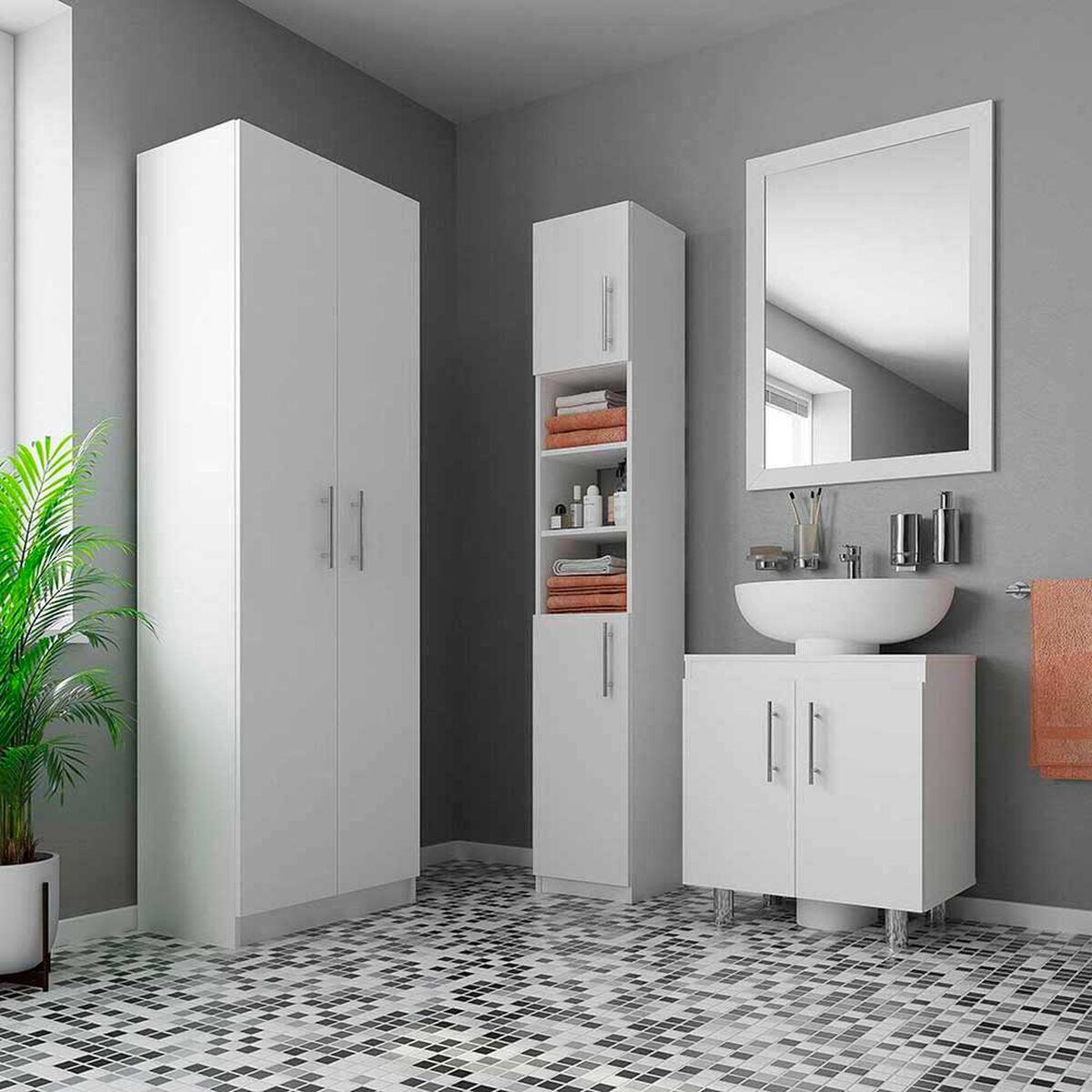 Combo 2 Estantes Organizadores de Ba&ntilde;o CIC 2 Puertas Blanco