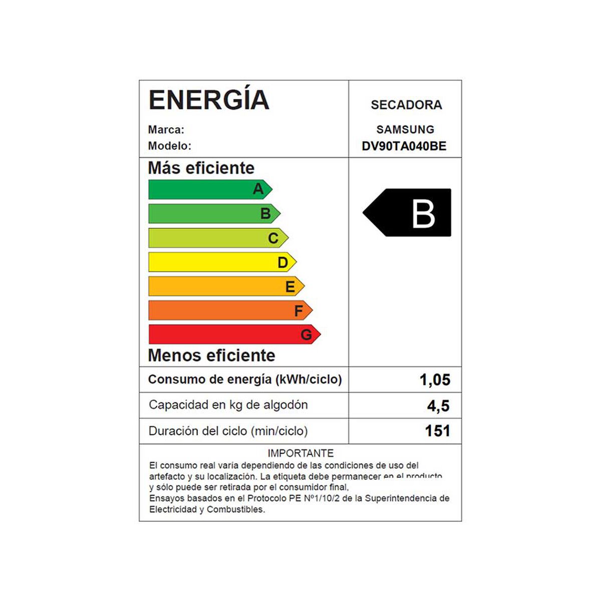 Secadora de Ropa Samsung DV90TA040BE/ZS 9 kg.