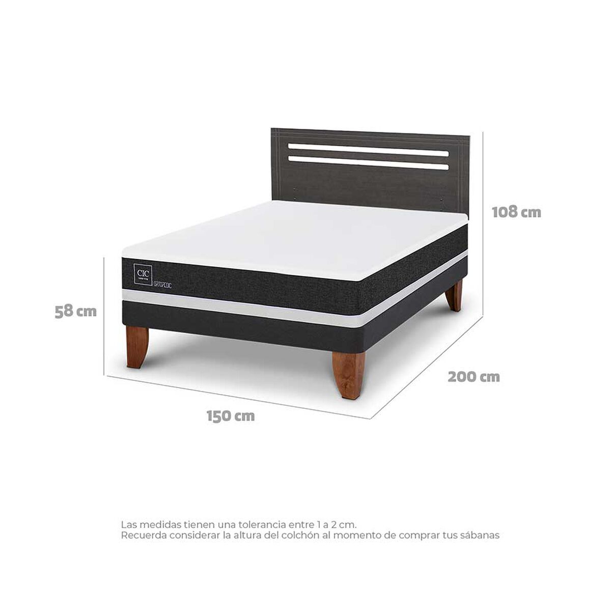Cama Europea CIC 2 Plazas Ortopedic + Respaldo Munich