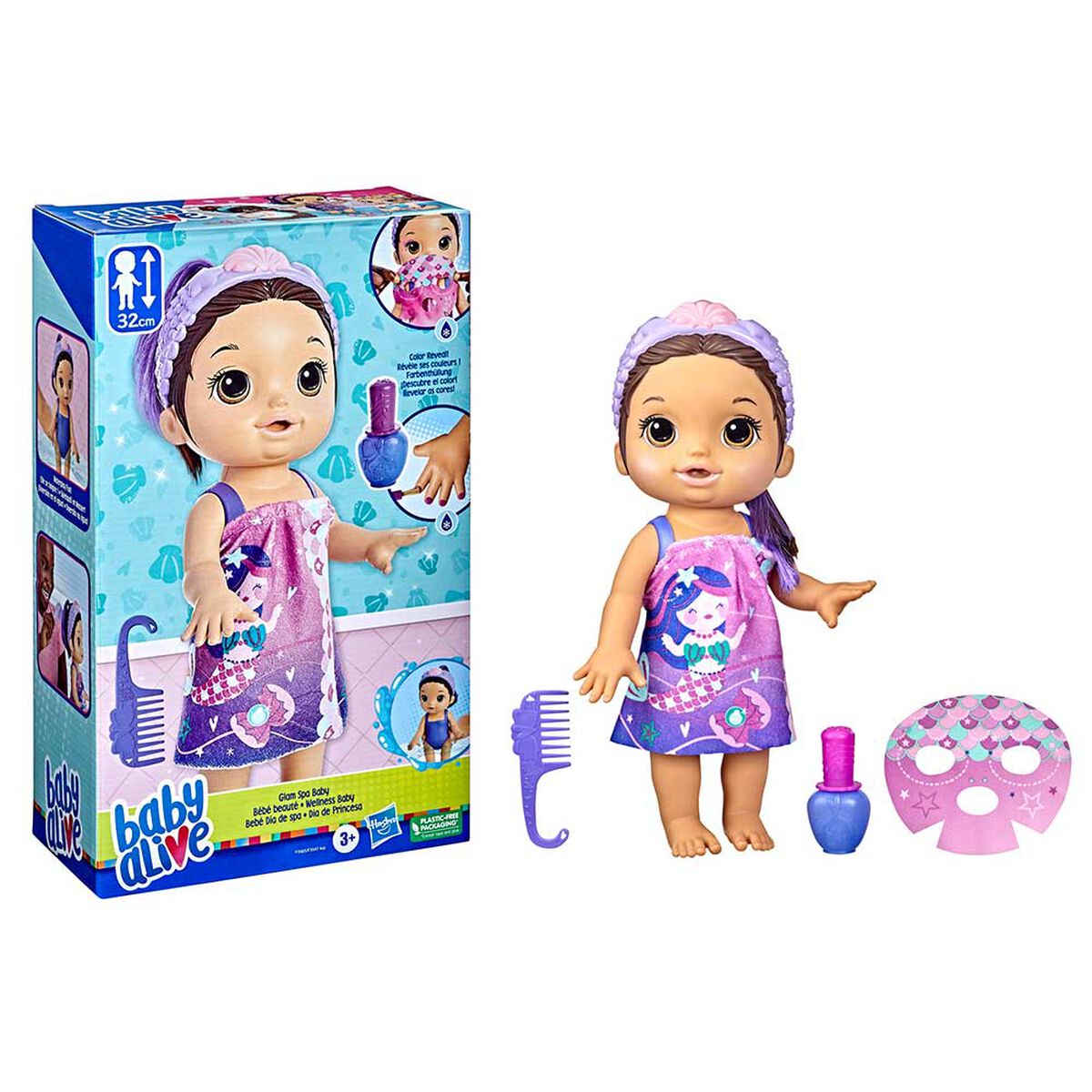 Muñeca Baby Alive Día Spa Sirena Cabello Castaña