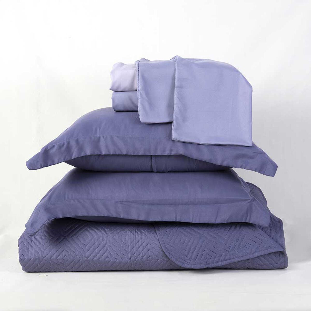 Set Quilt + Juego de Sábanas Mashini 2 Plazas Liso Morado