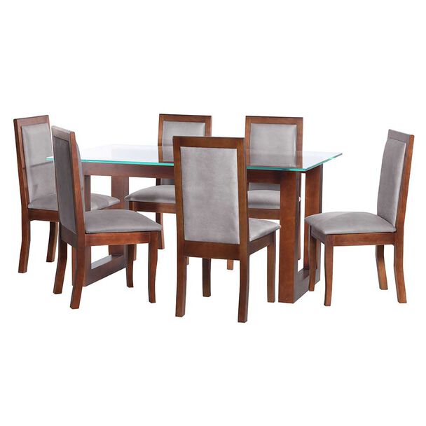Juego de Comedor Latam Home Pamplona Murcia 6 Sillas Cuero Tabaco