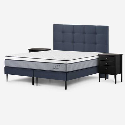 Imagen 2 del producto Cama Europea Rosen Base Dividida 2 Plazas Indie + Respaldo + 2 Veladores Issey Azul