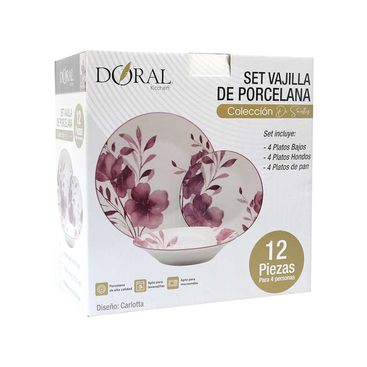 Vajilla Porcelana Doral Santis 12 Piezas Carlota