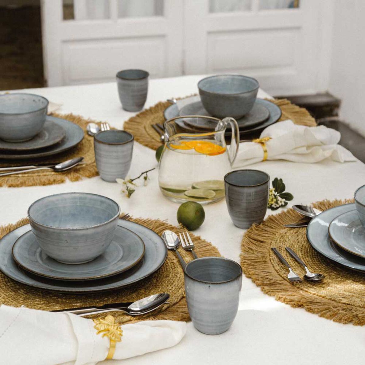 Juego de Vajilla Simplit Amalfi Cerámica Gres 16 Piezas Azul