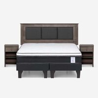 Cama Europea Rosen Base Dividida 2 Plazas New style 6 + Respaldo Rachel Gris + 2 Veladores