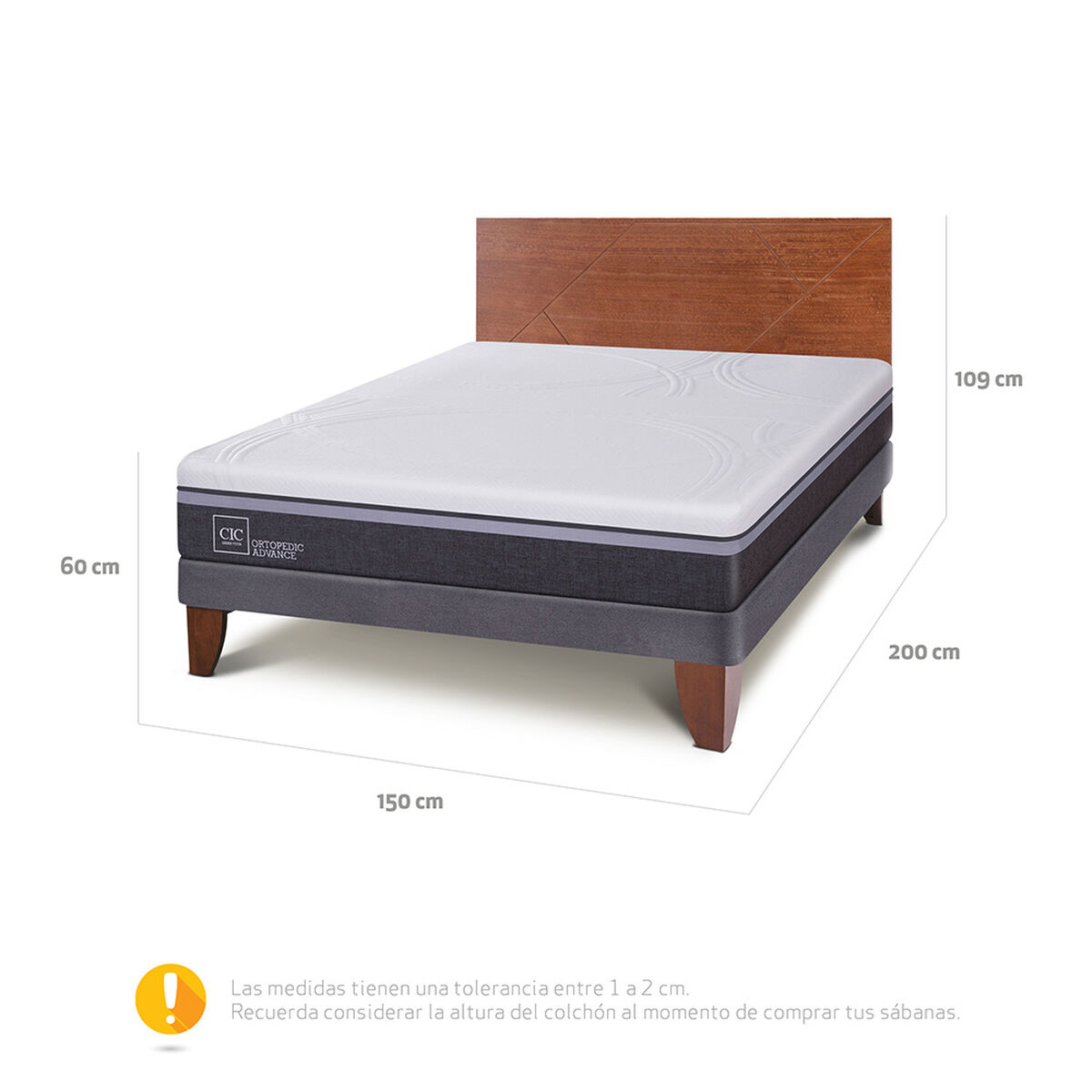 Cama Europea CIC 2 Plazas Ortopedic Advance + Respaldo New Villarrica