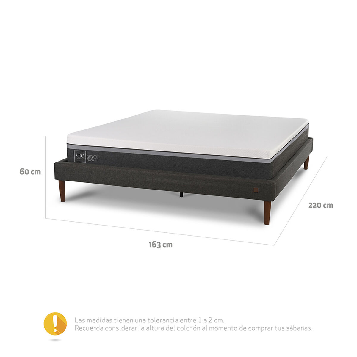 Cama Europea CIC 2 Plazas Ortopedic Advance + Almohadas Viscoelásticas