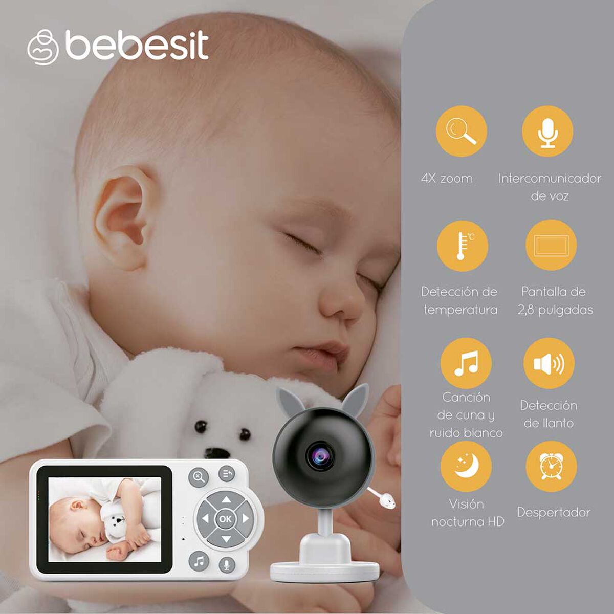 Monitor Camara SmartGuard 2.0 4x Zoom con Ruido Blanco Bebesit