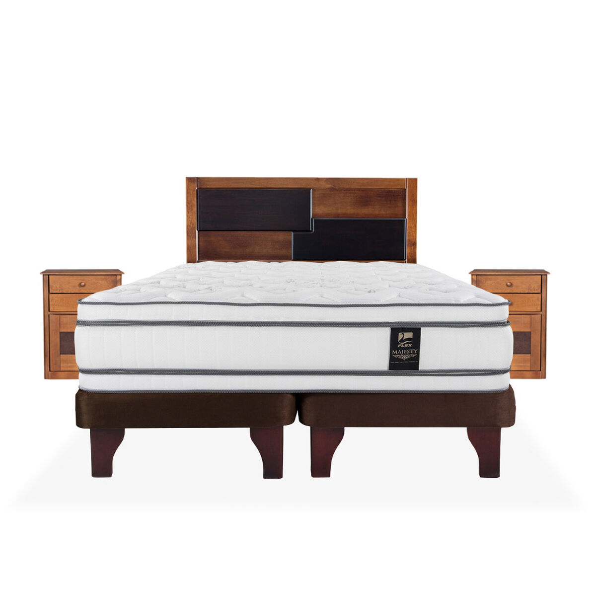 Cama Europea Flex King Majesty + 1 Respaldo + 2 Veladores