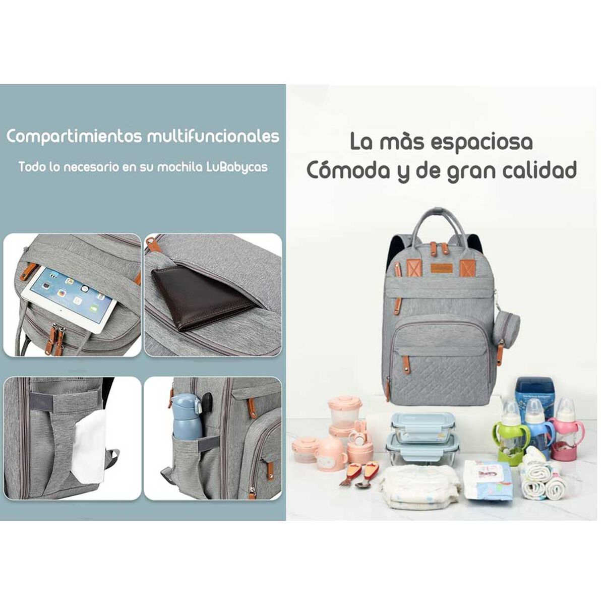 Mochila Maternal con Monedero y Colgador Lubabycas Azul