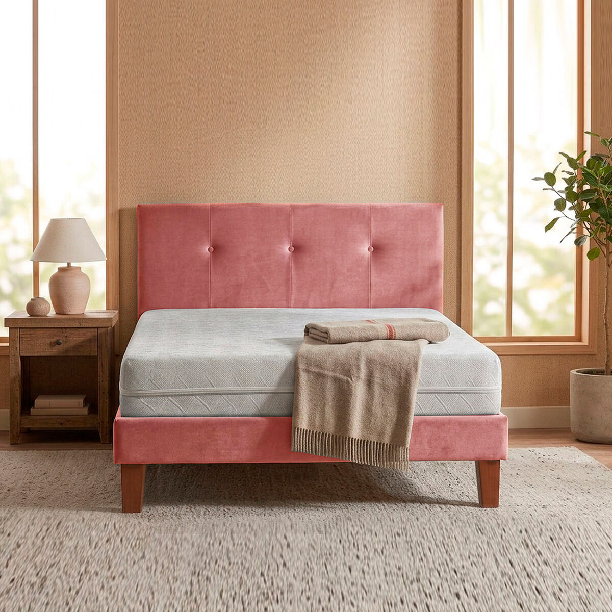 Cama Europea Latam Home 1 Plaza Zen Best Palo Rosa + Respaldo