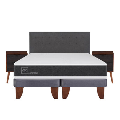 Cama Europea CIC King Ortopedic + Respaldo + 2 Veladores Eufrates