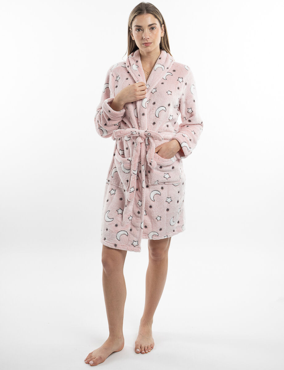Bata Coral Fleece Lunas Mujer Icono