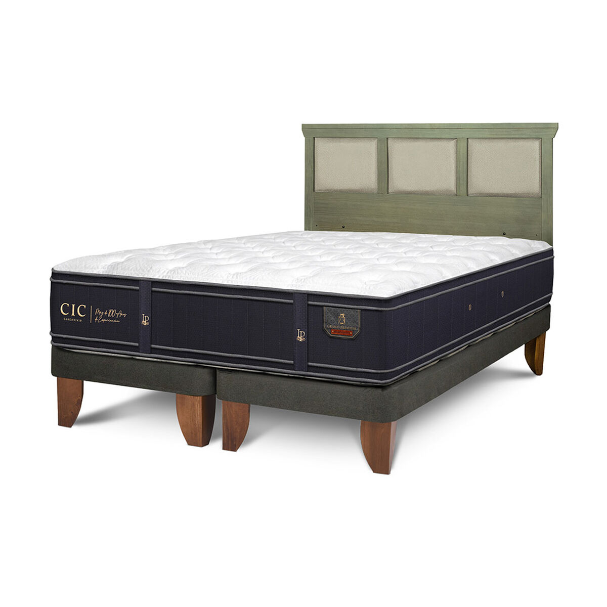 Cama Europea CIC Base Dividida 2 Plazas Grand Premium + Respaldo Torino Olivo