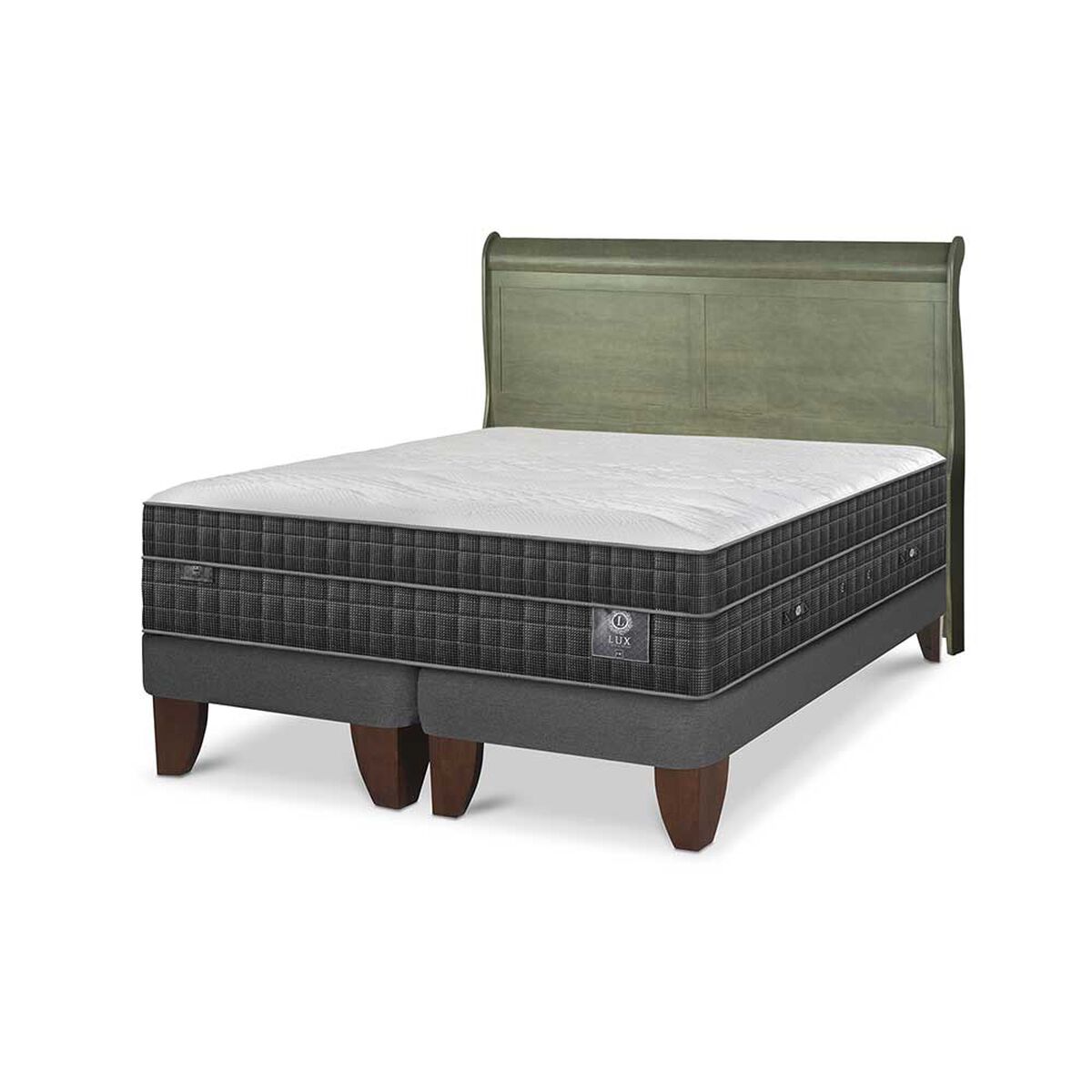 Cama Europea CIC Base Dividida 2 Plazas Lux + Respaldo Miro Olivo