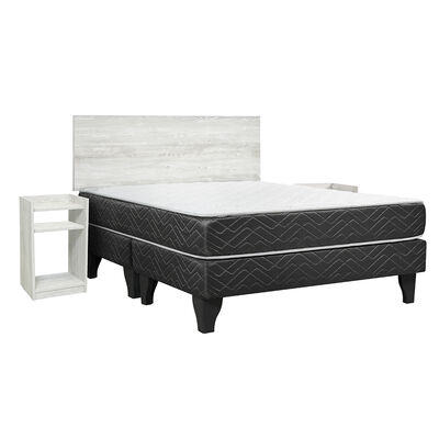 Cama Europea Celta Base Dividida 2 Plazas New Mega + Respaldo + 2 Veladores Alba White