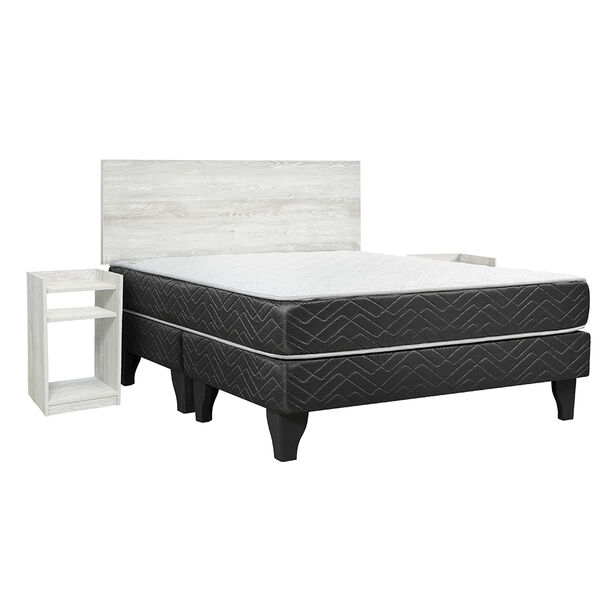 Cama Europea Celta Base Dividida 2 Plazas New Mega + Respaldo + 2 Veladores Alba White