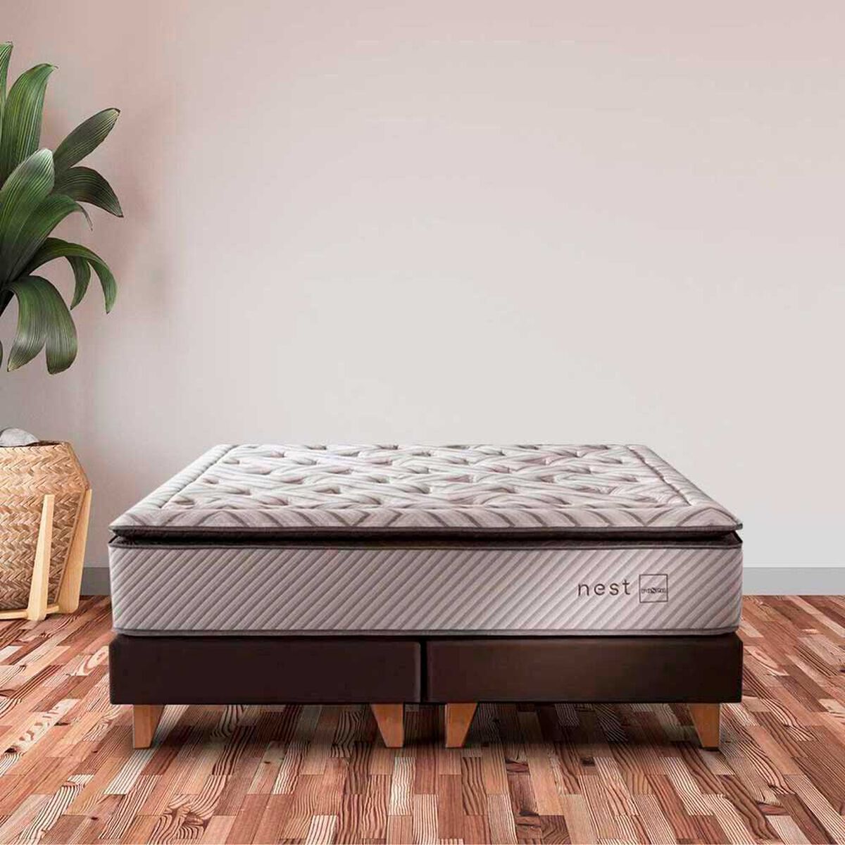 Cama Europea Rosen Base Dividida King Nest + 2 Almohadas Memory Max