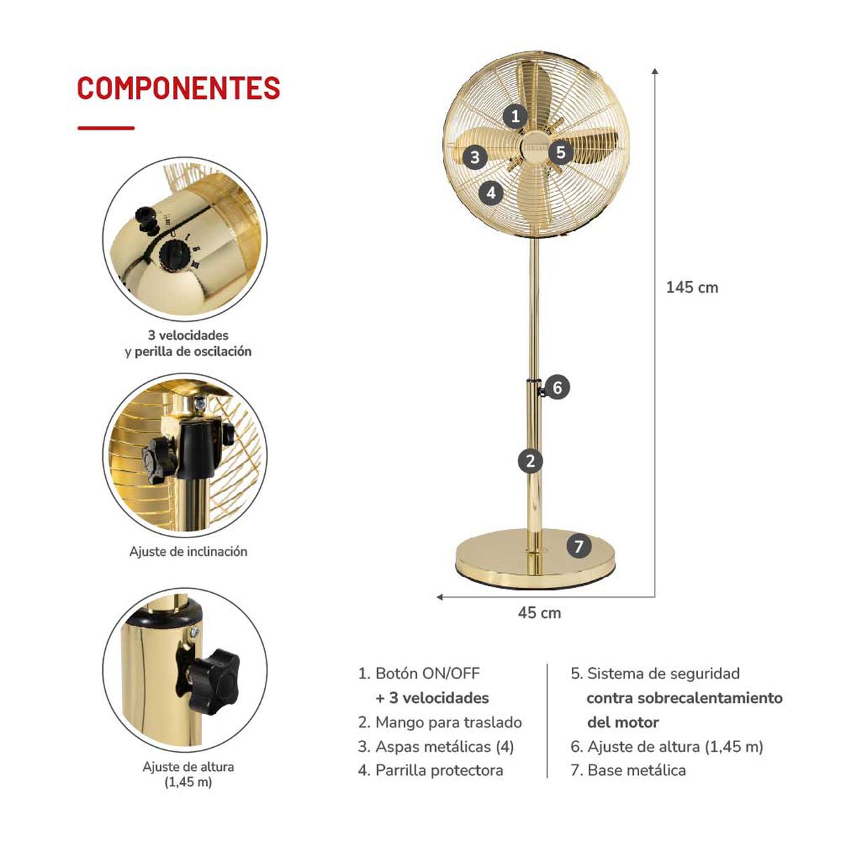 Ventilador de Pedestal Thomas TH-16DP Gold