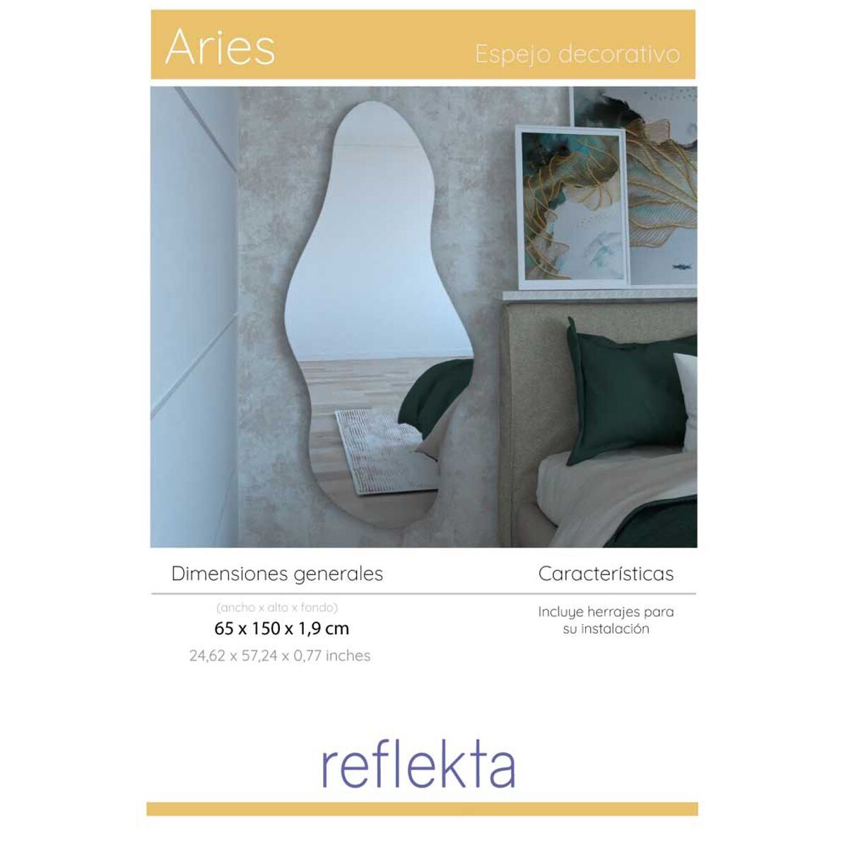 Espejo de Vidrio TuHome Fluye Aries 150 x 65 cm