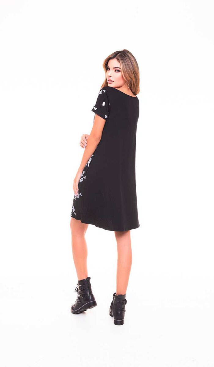 Vestido Midi Estampado Manga Corta Bolsillos Mujer Rock Caviar