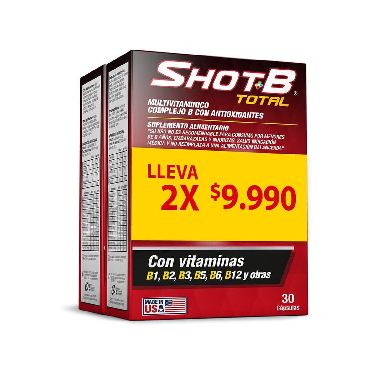 Shot B Pack 02 Multivitaminico Total 30 Cápsulas c/u.