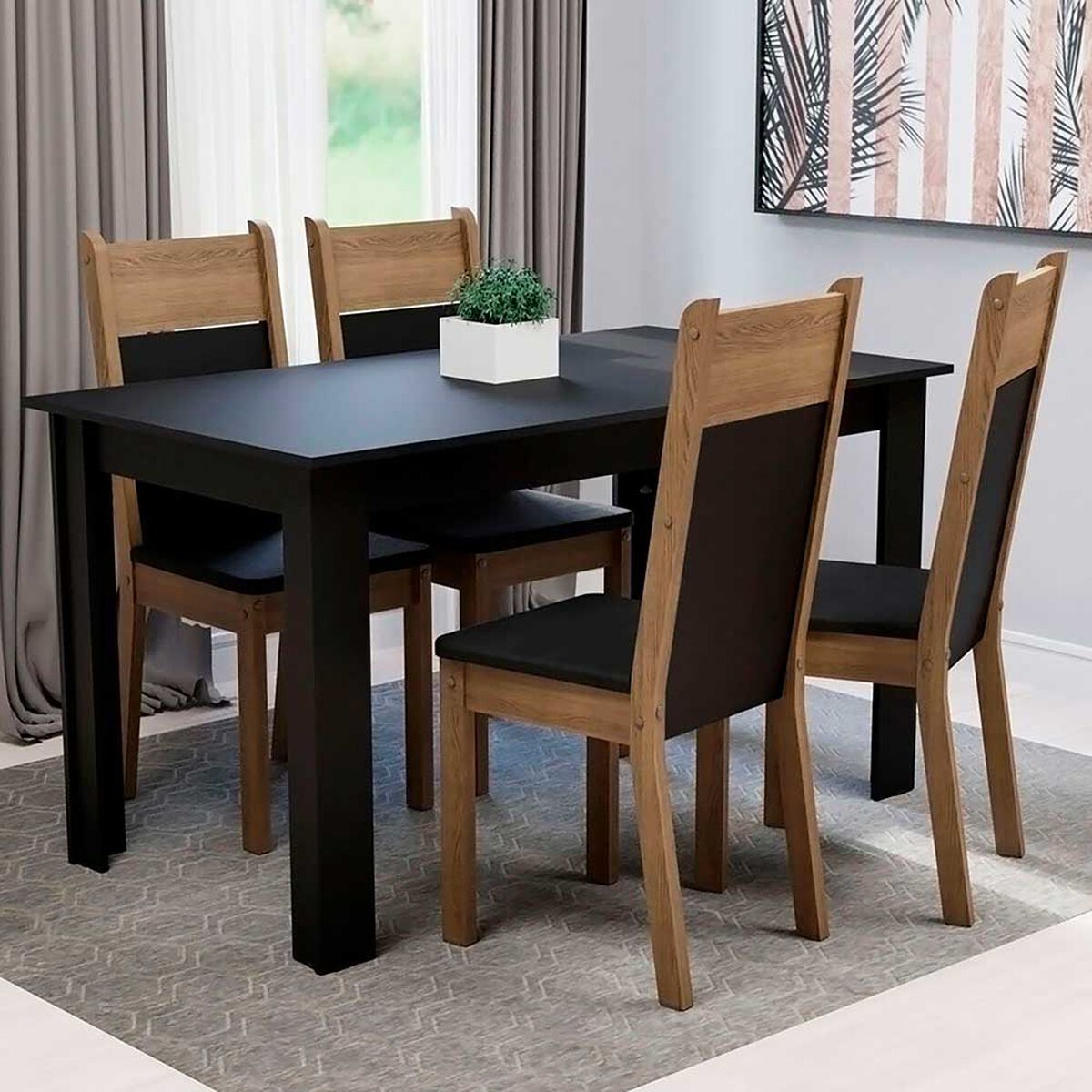 Juego de Comedor Vekkahome Lola Nelly 4 Sillas Negro
