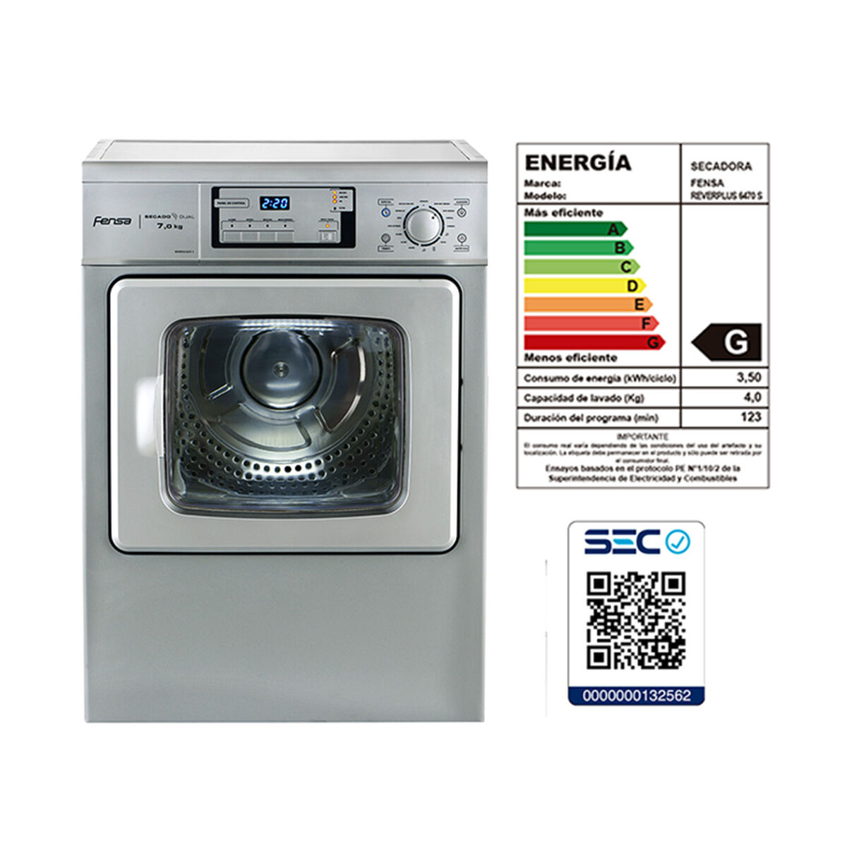 Secadora de Ropa Fensa Reverplus 6470 S 7 kg.
