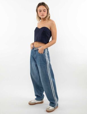 Imagen 2 del producto Jeans Indigo Rayas Wide Leg Mujer Icono Celeste