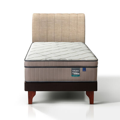 Cama Europea Flex 1,5 Plazas M&aacute;ximo Cobre  + Respaldo Tubular Beige