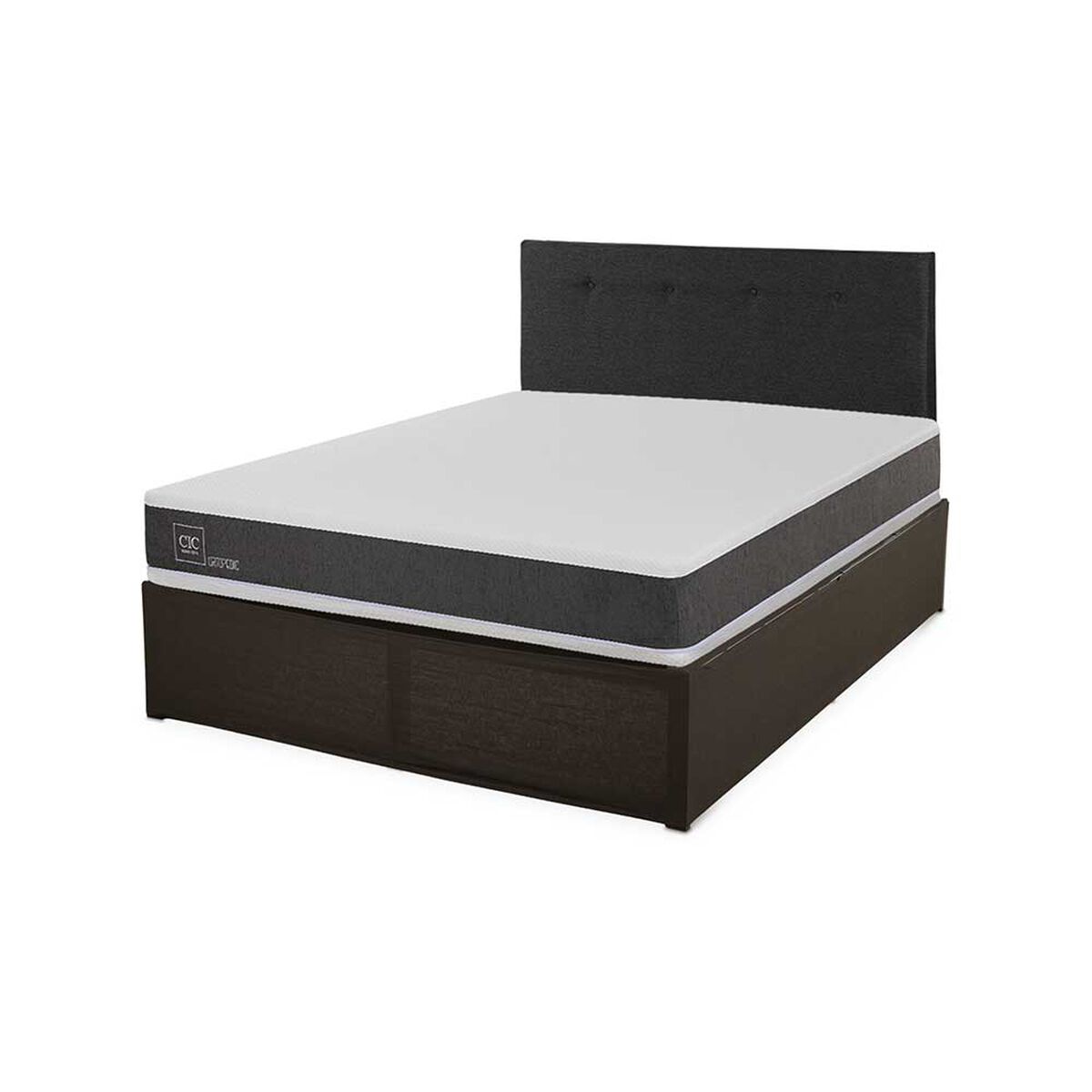 Cama Europea CIC Iron Smart 2 Plazas Ortopedic + Respaldo Black Tapizado + Fald&oacute;n