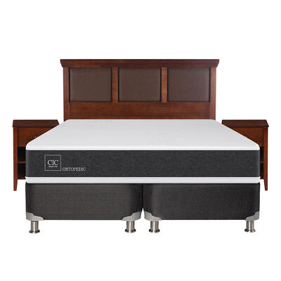 Box Spring CIC Base Dividida King New Ortopedic + Respaldo + 2 Veladores New Torino