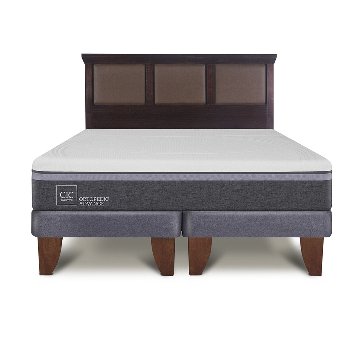 Cama Europea CIC Base Dividida 2 Plazas Ortopedic Advance + Respaldo New Torino Chocolate