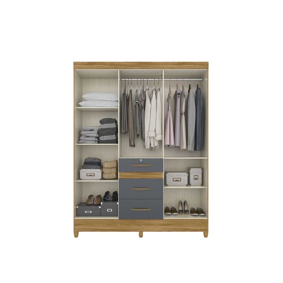 Closet Di Poretti Itatiba 6 Puertas 3 Cajones Café y Gris