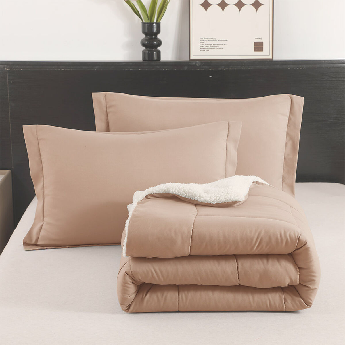 Plum&oacute;n Illusions Sherpa Liso 1,5 Plazas Beige