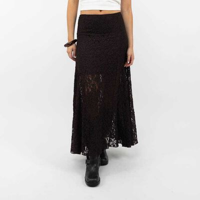 Falda Maxi Encaje Mujer Icono Cafe