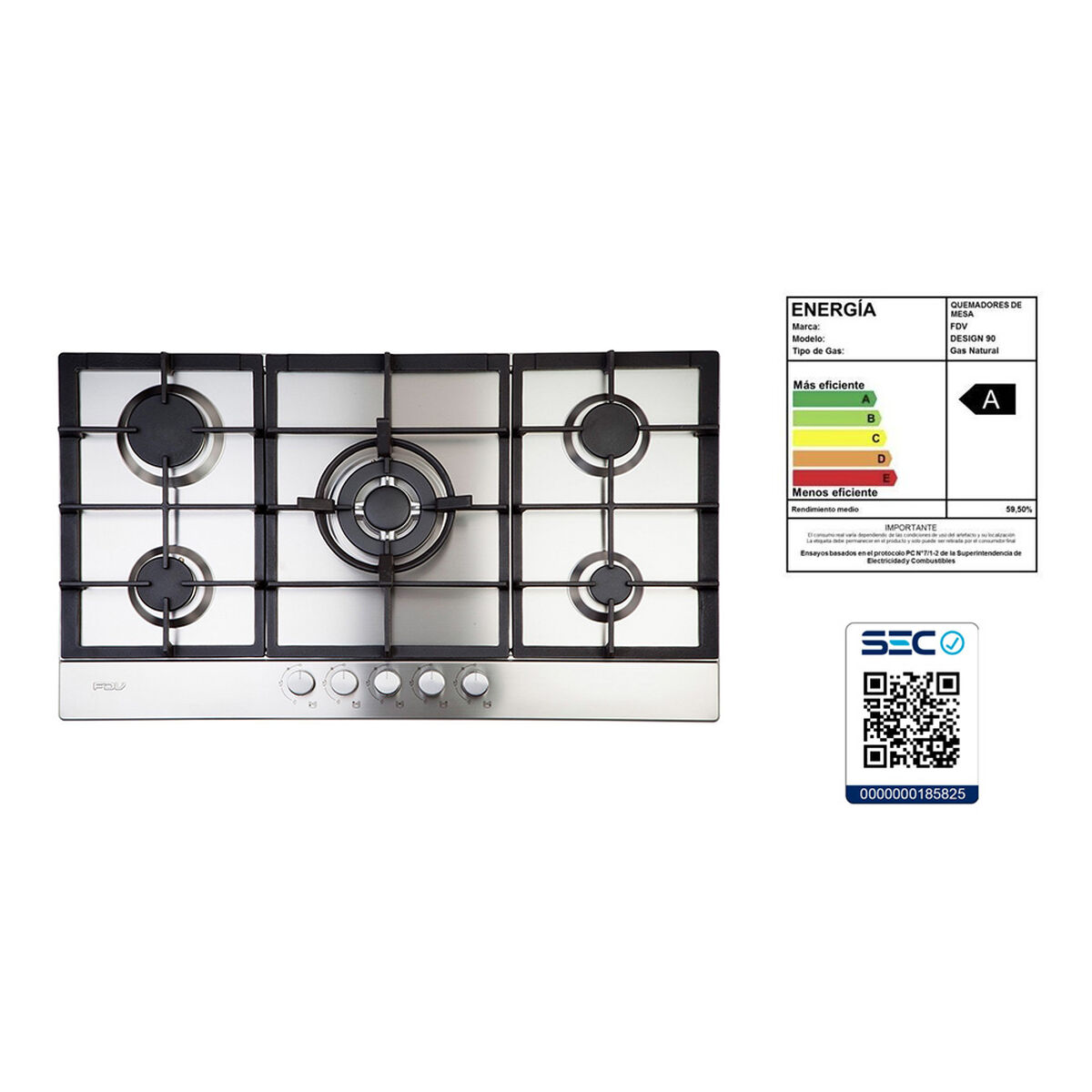 Encimera a Gas y Eléctrica FDV Design 90 5GLSTX Nat