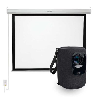 Proyector Portatil Nova 9000lm + Telón 100" Eléctrico LEVO