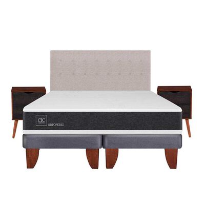 Cama Europea CIC Base Dividida King Ortopedic + Respaldo + 2 Veladores Tigris