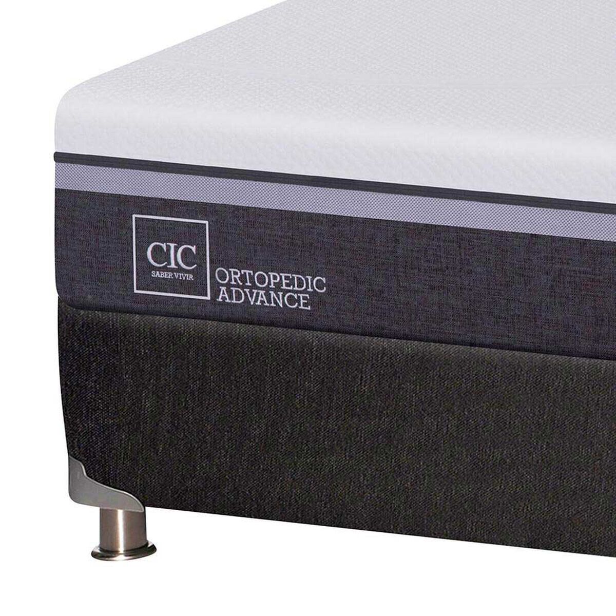 Box Spring CIC 2 plazas Ortopedic Advance + Respaldo + velador New Dublin