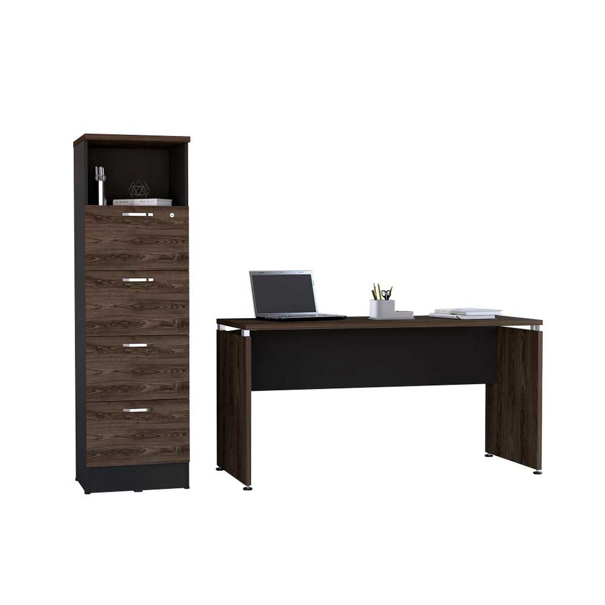 Combo Escritotio + Archivador 4 Puertas TuHome Home Office Negro Soft-Co&ntilde;ac