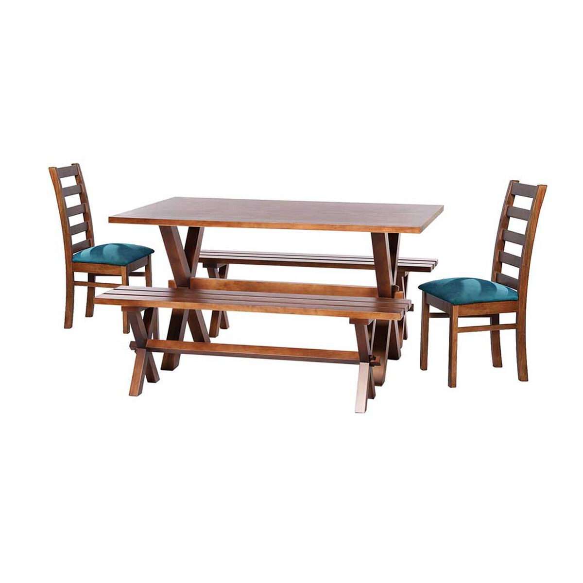 Juego de Comedor Latam Home Sevilla Burgos 2 Sillas + 2 Bancas Velvet Azul Petr&oacute;leo