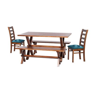 Juego de Comedor Latam Home Sevilla Burgos 2 Sillas + 2 Bancas Velvet Azul Petróleo