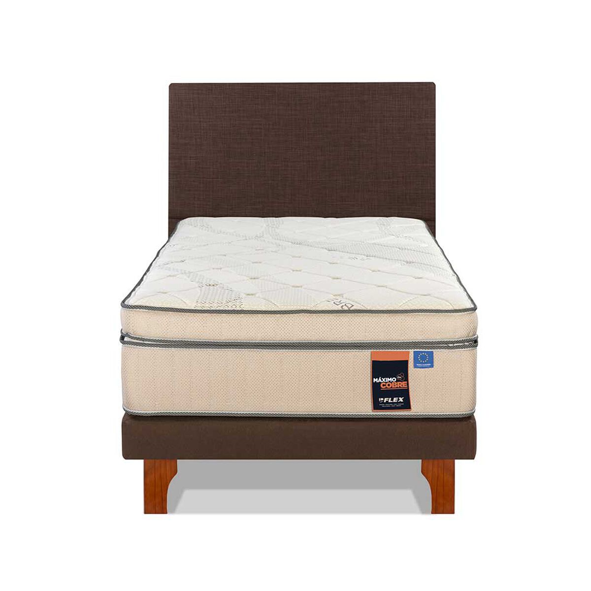 Cama Europea Flex 1,5 Plazas Máximo Cobre  + Respaldo Tapizado Chocolate