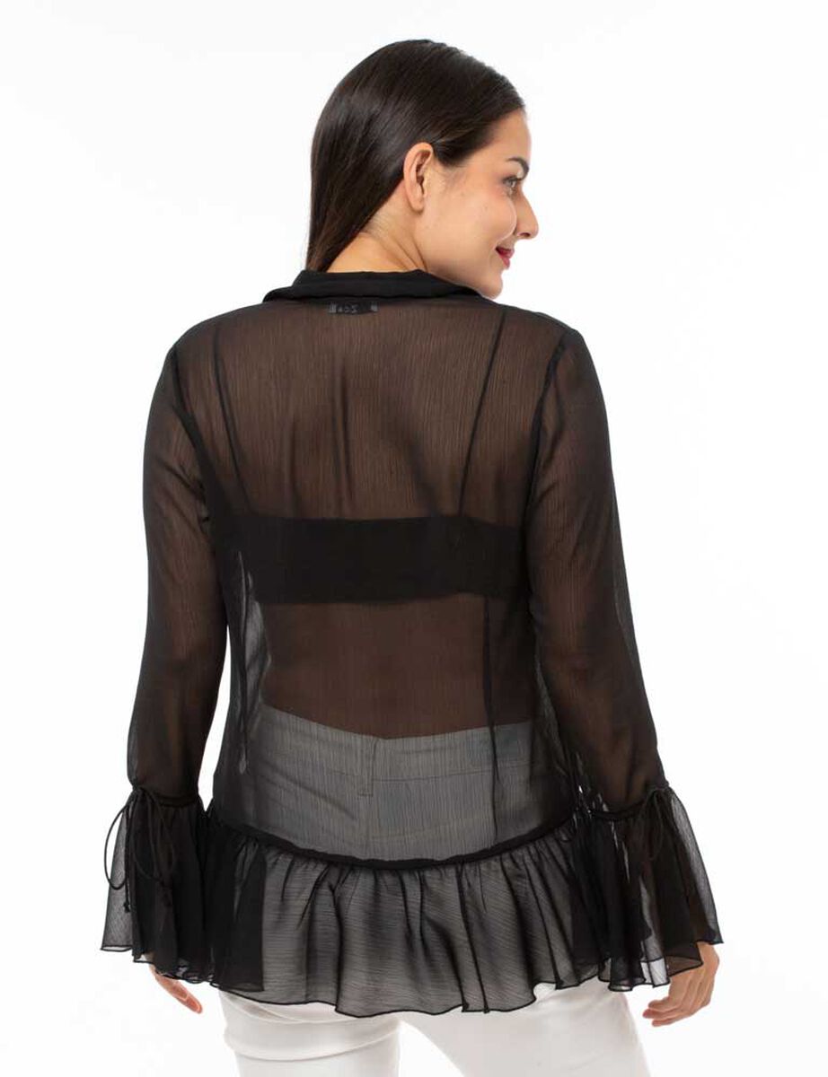 Blusa Transparente Con Vuelos Manga Larga Campana Mujer Zibel