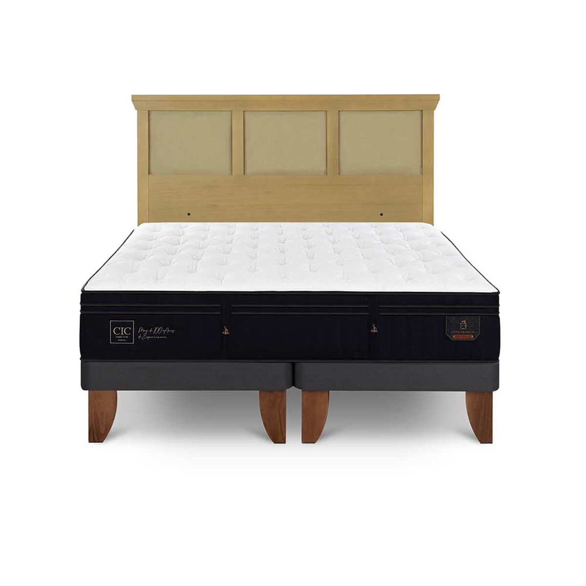Cama Europea CIC Base Dividida 2 Plazas S&uacute;per Premium + Respaldo Torino Mostaza