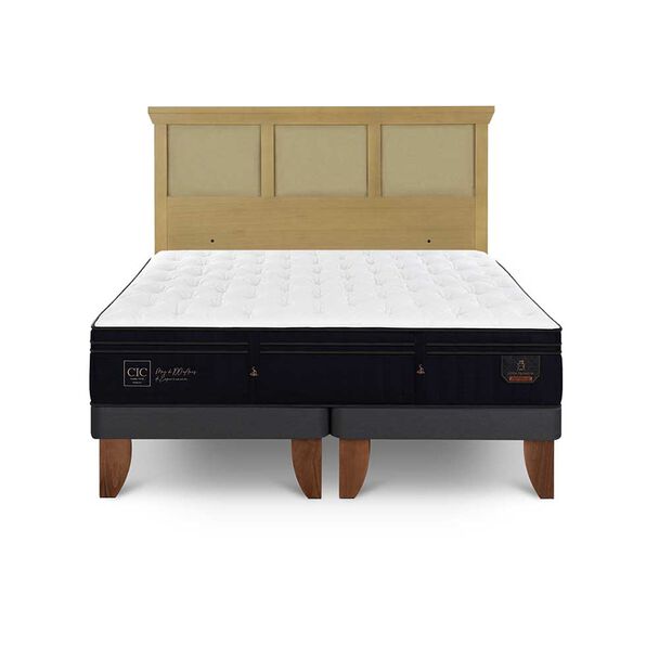 Cama Europea CIC Base Dividida 2 Plazas Súper Premium + Respaldo Torino Mostaza