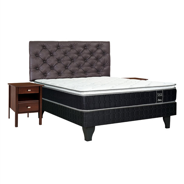 Cama Europea Celta 2 Plazas Black Soul + Respaldo + 2 Veladores Capitone