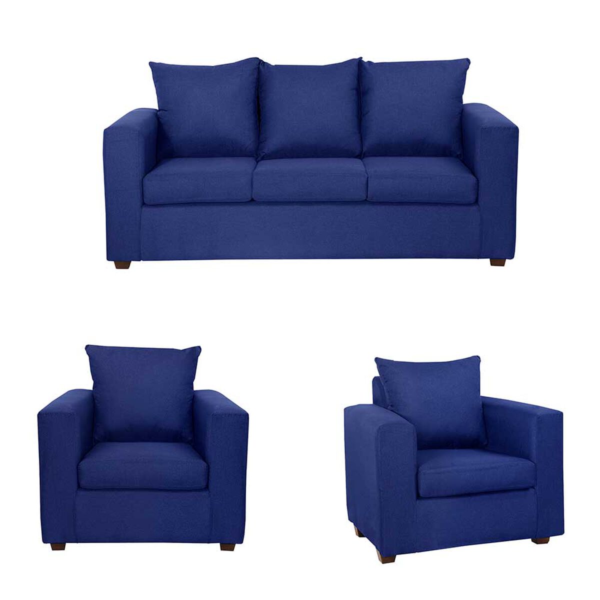 Juego de Living Deco Outlet Turín Sofá 3 Cuerpos + Dos Sillones 1 Cuerpo Azul